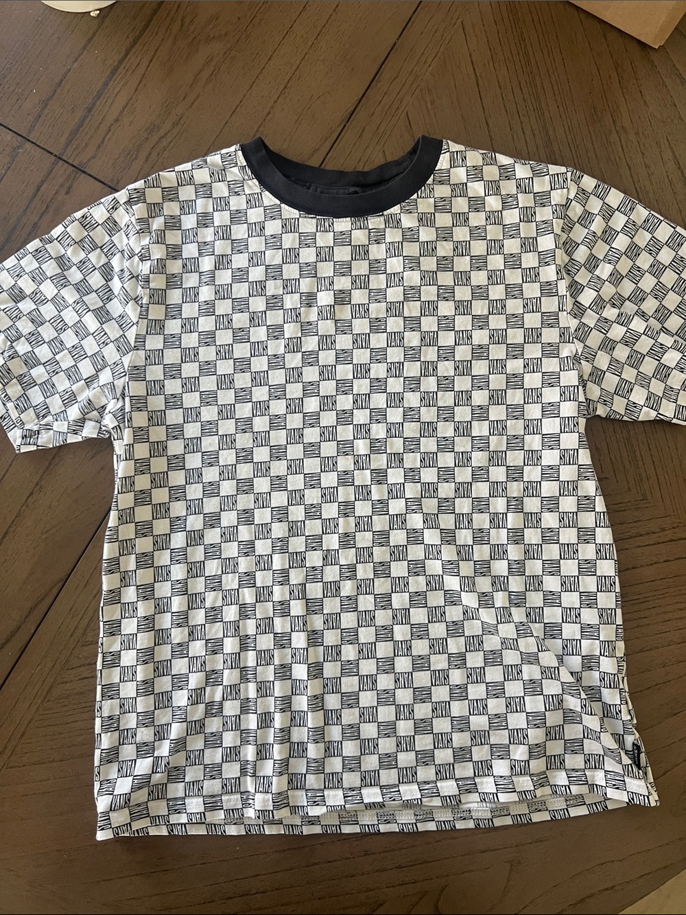 Vans Boys Black and White Checkerboard Logo Tee